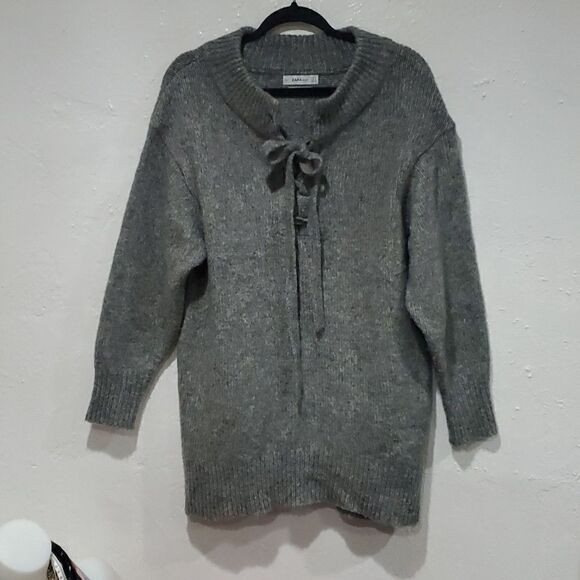 Zara Lace Up Oversized Sweater With Wool in Grey Size S - Picture 5 of 13